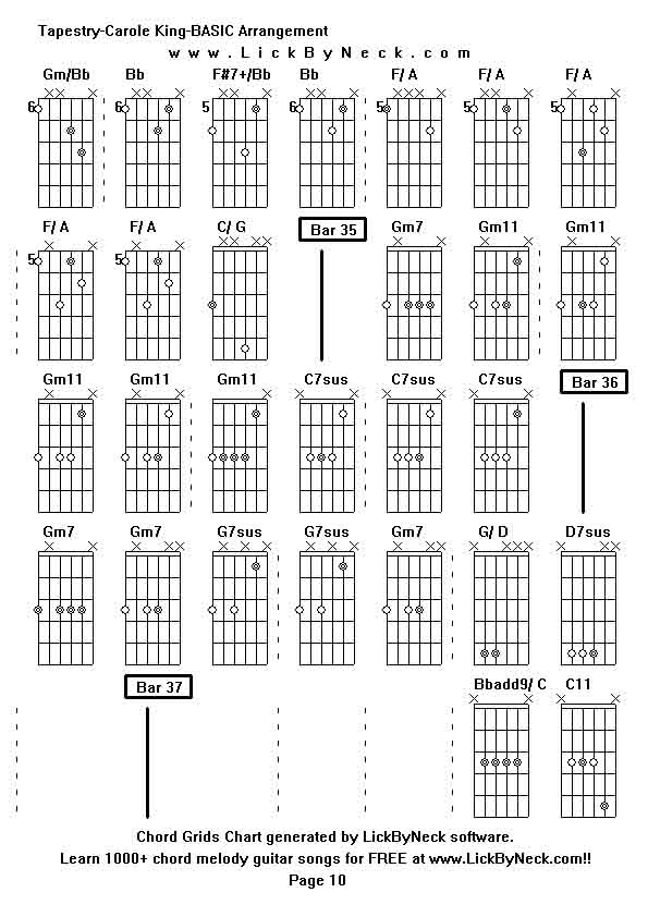 Chord Grids Chart of chord melody fingerstyle guitar song-Tapestry-Carole King-BASIC Arrangement,generated by LickByNeck software.